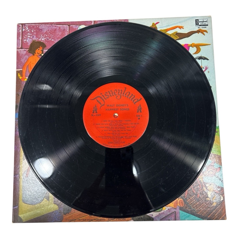 Disney Happiest Songs Vinyl Record 1967 Pinocchio Peter Pan Mary Poppins Alice - Picture 3 of 3